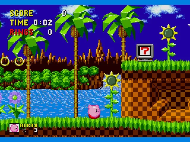 Kirby in Sonic the Hedgehog Sega Genesis Game
