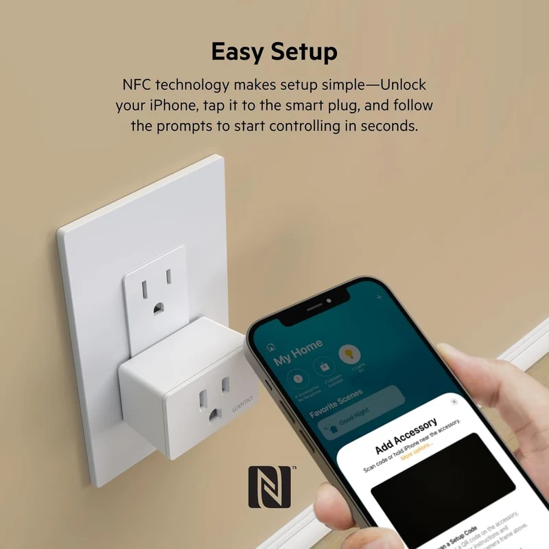 Wemo Smart Plug with Thread - Smart Outlet for Apple HomeKit - Smart Home Products, Smart Home Lighting, Smart Home Gadgets - Homekit Smart Plug - Works W/ Apple iPhone, Easy NFC Set Up, White
