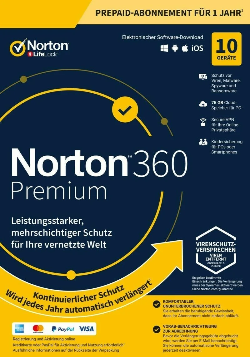 Norton 360 ABO Premium inkl. 75GB (10 Device - 1 Jahr) ESD