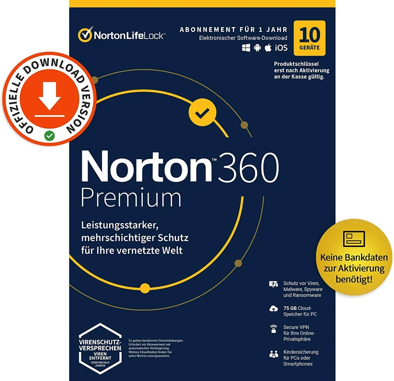 Norton 360 kein ABO Premium inkl. 75GB (10 Device - 1 Jahr) ESD