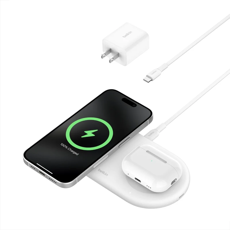 Belkin 3-in-1 MagSafe-Compatible Wireless Charging Pad with Qi2 15W - iPhone Charger - Fast Charging Wireless Charging Station for iPhone 17, 16, & 15 Series, AirPods, Apple Watch, & More - Black