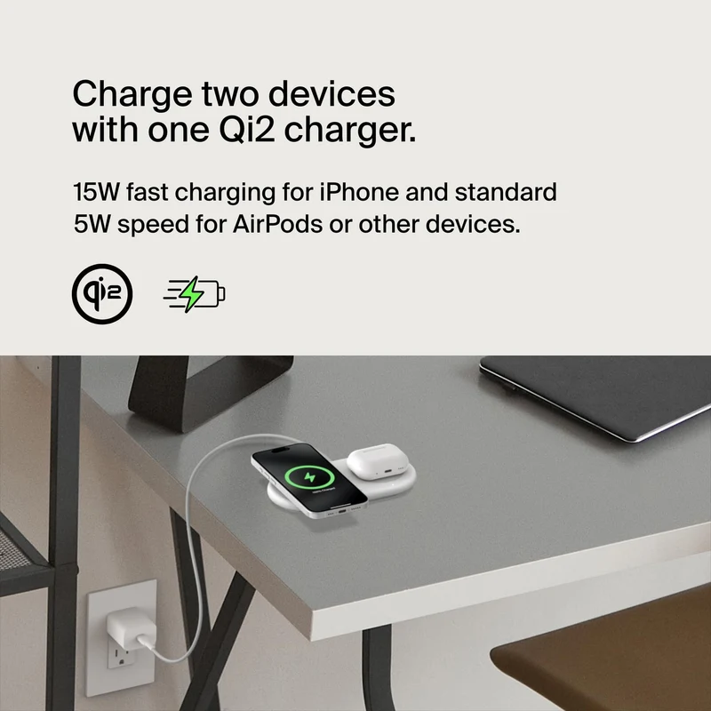 Belkin 3-in-1 MagSafe-Compatible Wireless Charging Pad with Qi2 15W - iPhone Charger - Fast Charging Wireless Charging Station for iPhone 17, 16, & 15 Series, AirPods, Apple Watch, & More - Black