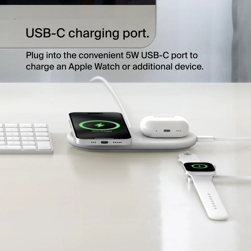 Belkin 3-in-1 MagSafe-Compatible Wireless Charging Pad with Qi2 15W - iPhone Charger - Fast Charging Wireless Charging Station for iPhone 17, 16, & 15 Series, AirPods, Apple Watch, & More - Black
