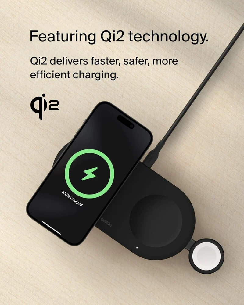 Belkin 3-in-1 MagSafe-Compatible Wireless Charging Pad with Qi2 15W - iPhone Charger - Fast Charging Wireless Charging Station for iPhone 17, 16, & 15 Series, AirPods, Apple Watch, & More - Black