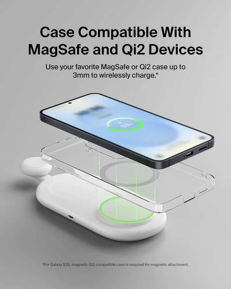 Belkin 3-in-1 MagSafe-Compatible Wireless Charging Pad with Qi2 15W - iPhone Charger - Fast Charging Wireless Charging Station for iPhone 17, 16, & 15 Series, AirPods, Apple Watch, & More - Black