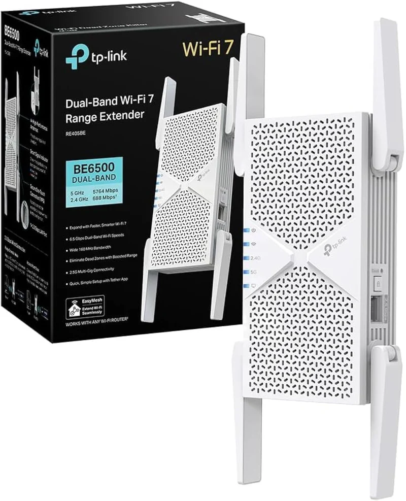 TP-Link RE405BE - BE6500 WLAN Signal Booster 7 Dual Band 6.5 Gbit/s with 2.5GbE Connection and EasyMesh Compatibility
