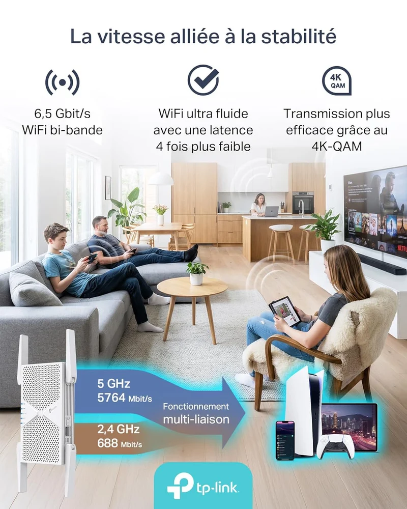 TP-Link RE405BE - BE6500 WLAN Signal Booster 7 Dual Band 6.5 Gbit/s with 2.5GbE Connection and EasyMesh Compatibility