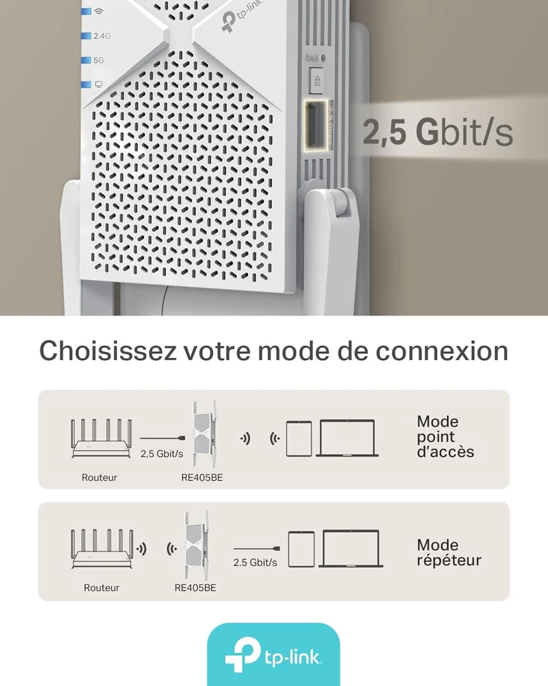 TP-Link RE405BE - BE6500 WLAN Signal Booster 7 Dual Band 6.5 Gbit/s with 2.5GbE Connection and EasyMesh Compatibility