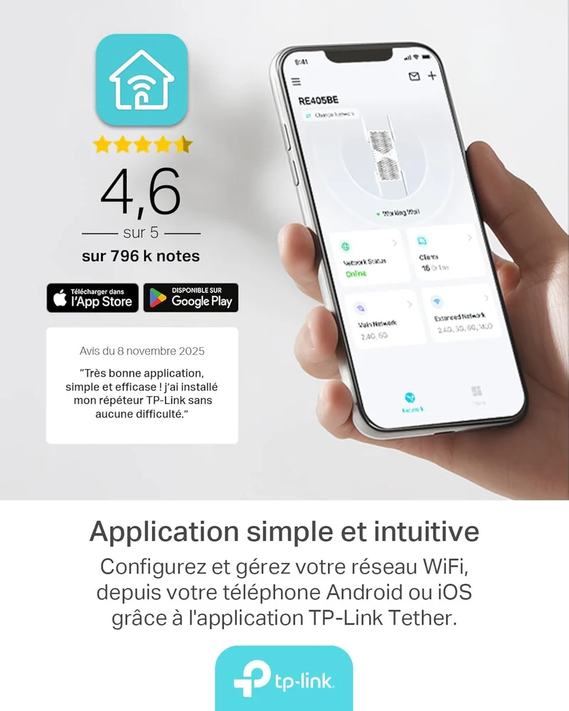 TP-Link RE405BE - BE6500 WLAN Signal Booster 7 Dual Band 6.5 Gbit/s with 2.5GbE Connection and EasyMesh Compatibility