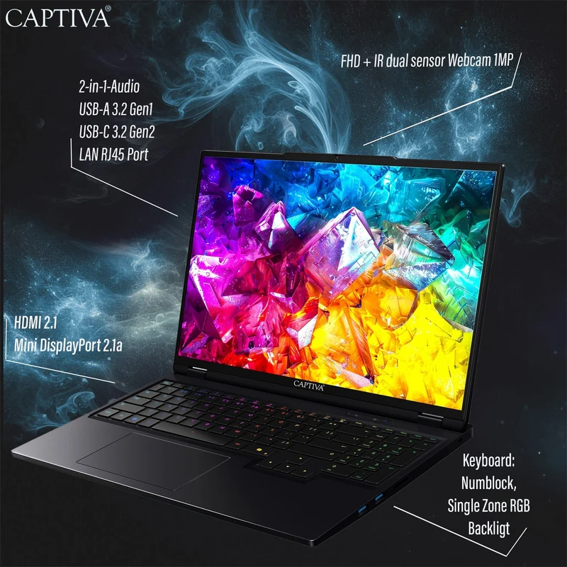 Captiva Notebook Highend Gaming Ryzen 9 9955HX (16,0", 64GB, 2TB SSD, GeForce RTX5080 16GB)