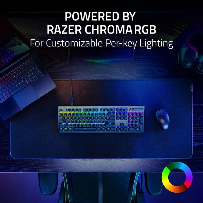 Razer DeathStalker V2 Gaming Keyboard: Low Profile Optical Switches Linear Red - Durable Coated Keycaps - Aluminum Top Plate - Multi Function Roller & Media Button - Chroma RGB - Snap Tap