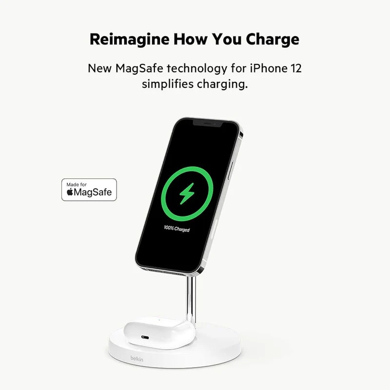 Belkin MagSafe 2-in-1 Wireless Charging Stand for Apple iPhone 16, iPhone 15, iPhone 14, & iPhone 13 Series & AirPods - MagSafe Fast Charging Station for Multiple Devices - Black