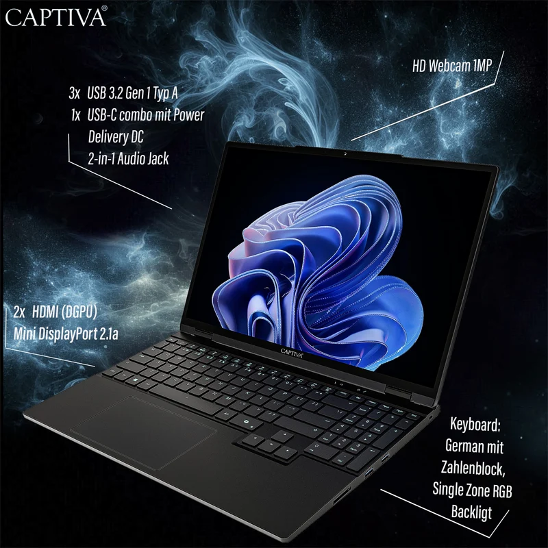 Captiva Notebook Highend Gaming Ryzen 7 255 (15.3", 16GB, 1TB SSD, GeForce RTX 5070 8GB)