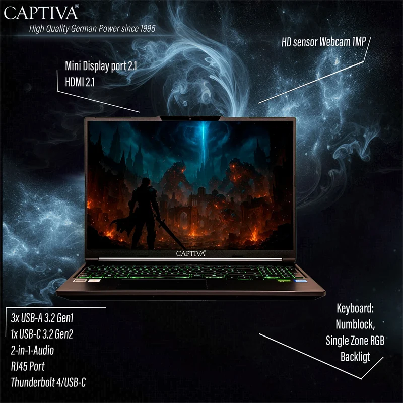 Captiva Notebook Advanced Gaming i7-14650HX (16.0", 32GB, 2TB SSD, GeForce RTX5060 8GB)