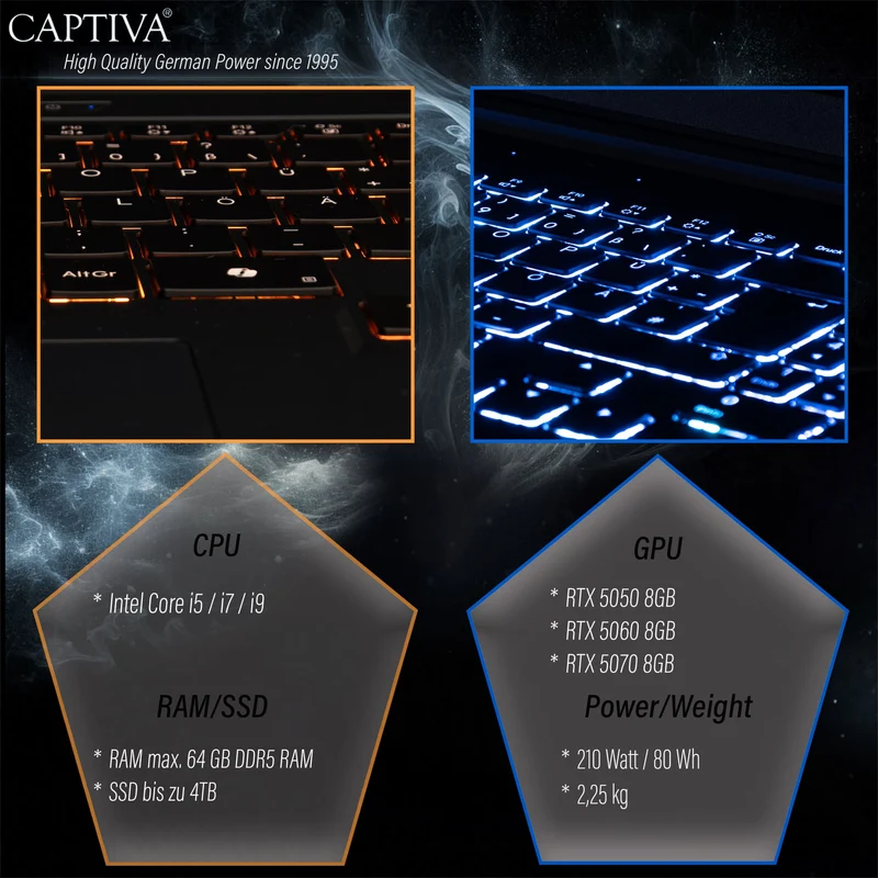 Captiva Notebook Advanced Gaming i7-14650HX (16.0", 32GB, 2TB SSD, GeForce RTX5060 8GB)