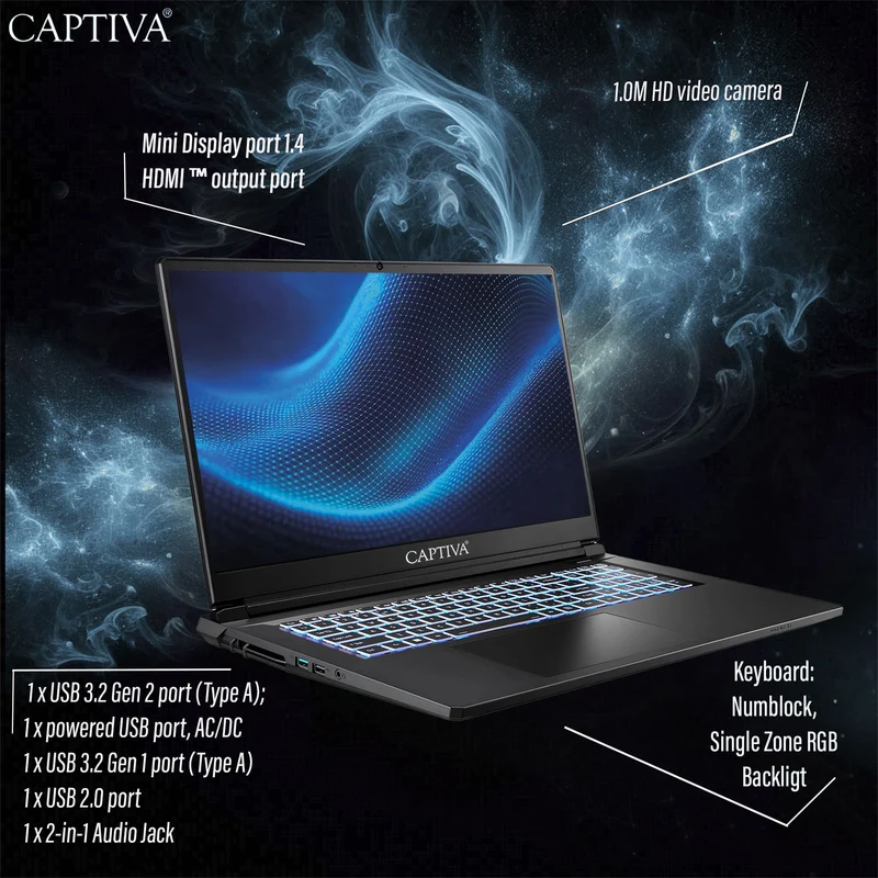 Captiva Notebook Highend Gaming i7-13620H (17.3", 64GB, 2TB SSD, GeForce RTX 5070 8GB)