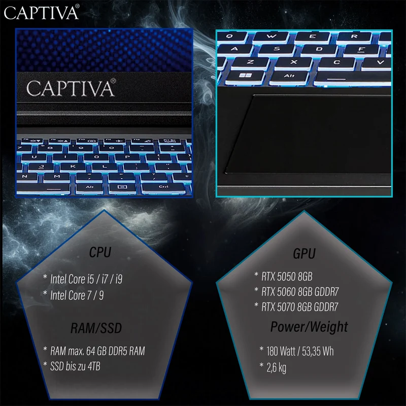 Captiva Notebook Highend Gaming i7-13620H (17.3", 64GB, 2TB SSD, GeForce RTX 5070 8GB)