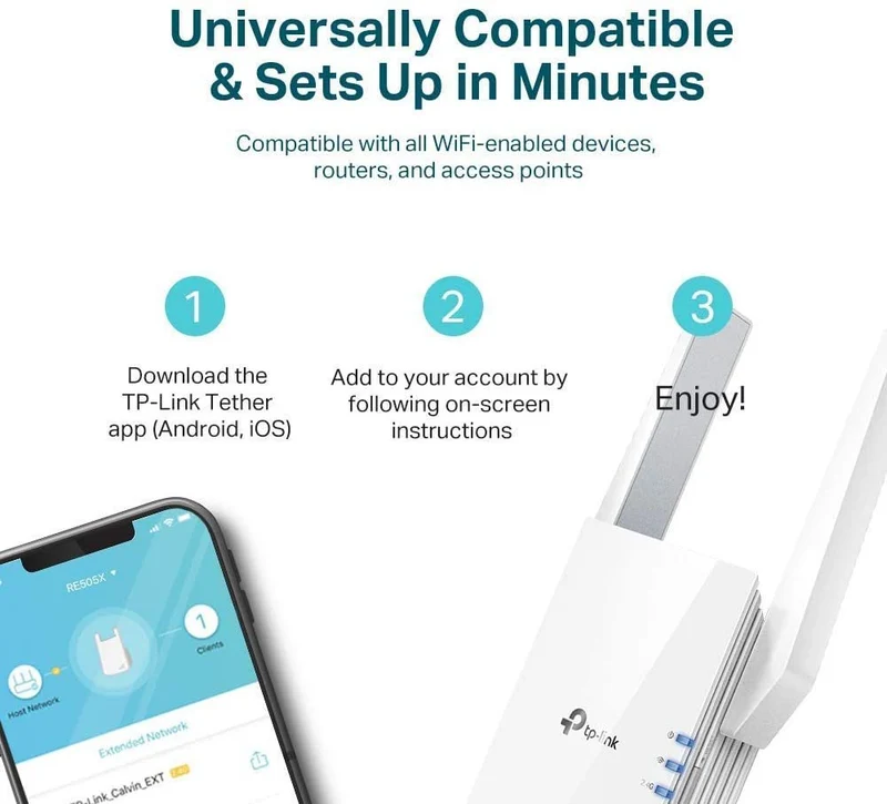 TP-Link AX1500 WiFi Extender Internet Booster,OneMesh Compatible(RE505X) (Renewed)