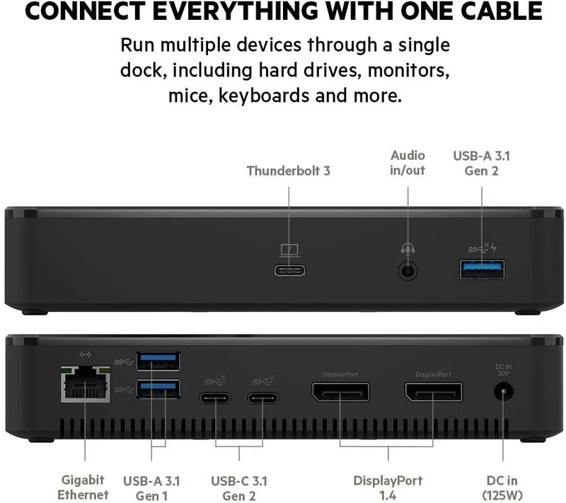 Belkin Thunderbolt Cable (Thunderbolt Dock for Mac and Windows) Dual 4K @60Hz, 40Gbps Transfer Speeds, 60W Upstream Charging