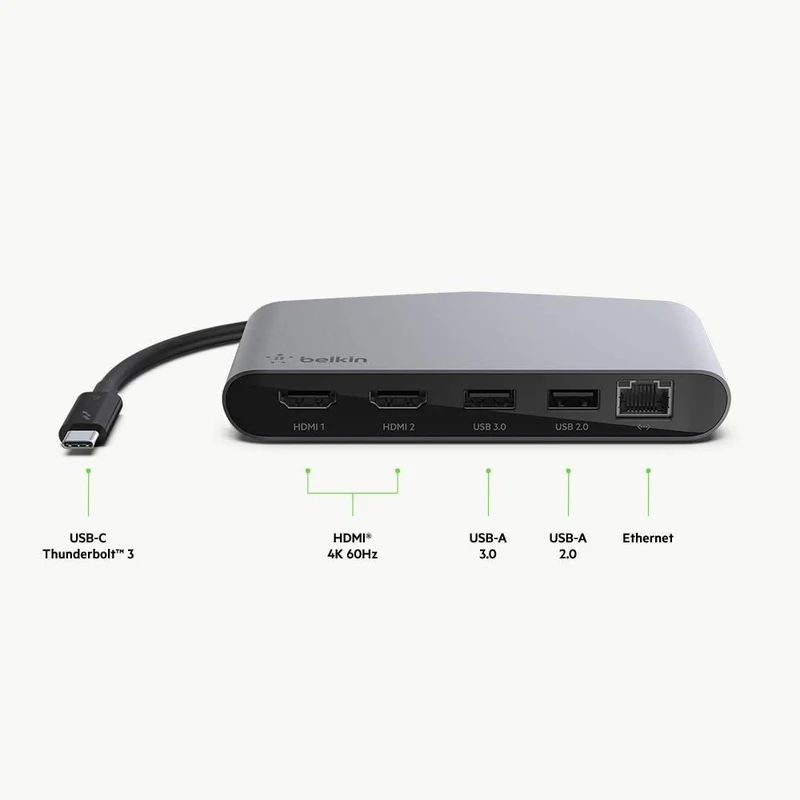 Belkin Thunderbolt Cable (Thunderbolt Dock for Mac and Windows) Dual 4K @60Hz, 40Gbps Transfer Speeds, 60W Upstream Charging