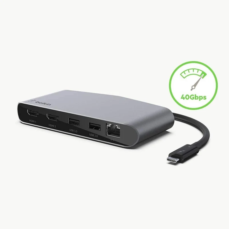 Belkin Thunderbolt Cable (Thunderbolt Dock for Mac and Windows) Dual 4K @60Hz, 40Gbps Transfer Speeds, 60W Upstream Charging