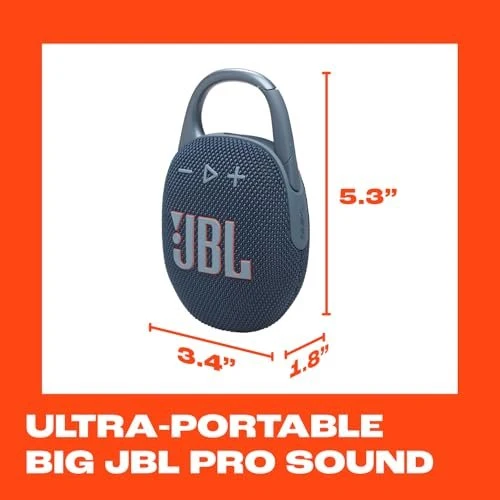 JBL Clip 5 - Ultra-PortaJBL Clip 5 - Ultra-Portable, Waterproof & Dustproof Bluetooth Speaker, Big Pro Sound with Punchy bass, Integrated Carabiner, Up to 12 Hours of Play, (Black) (Renewed)