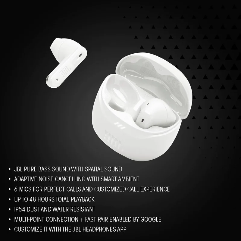 JBL Tune Flex 2 - True Wireless Noise Cancelling Earbuds Spatial Sound and Smart Ambient Technology, 6 mics for Perfect Calls, up to 48Hrs of Playback, IP54 Dust & Water Resistant (Renewed)
