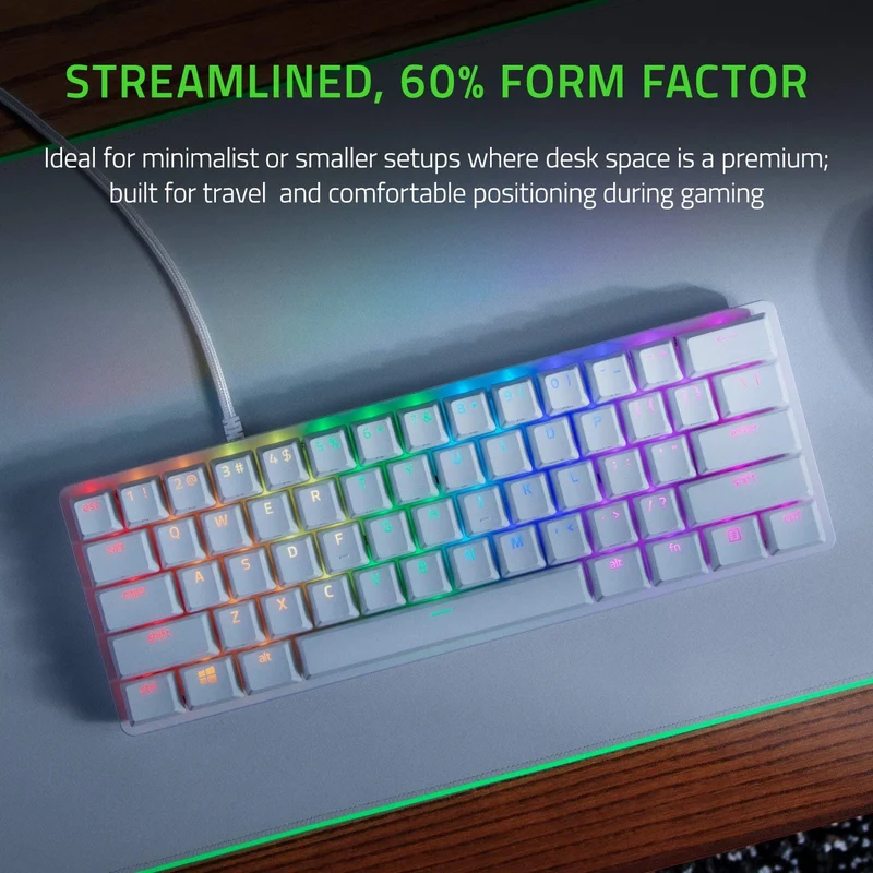 Razer Huntsman Mini 60% Gaming Keyboard: Clicky Optical Switches - Rapid Trigger Mode - Chroma RGB Lighting - PBT Keycaps - Onboard Memory - Snap Tap - White (Renewed)