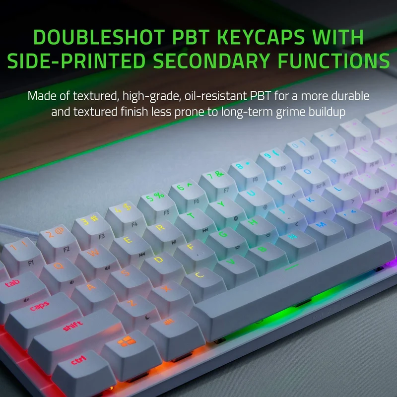 Razer Huntsman Mini 60% Gaming Keyboard: Clicky Optical Switches - Rapid Trigger Mode - Chroma RGB Lighting - PBT Keycaps - Onboard Memory - Snap Tap - White (Renewed)
