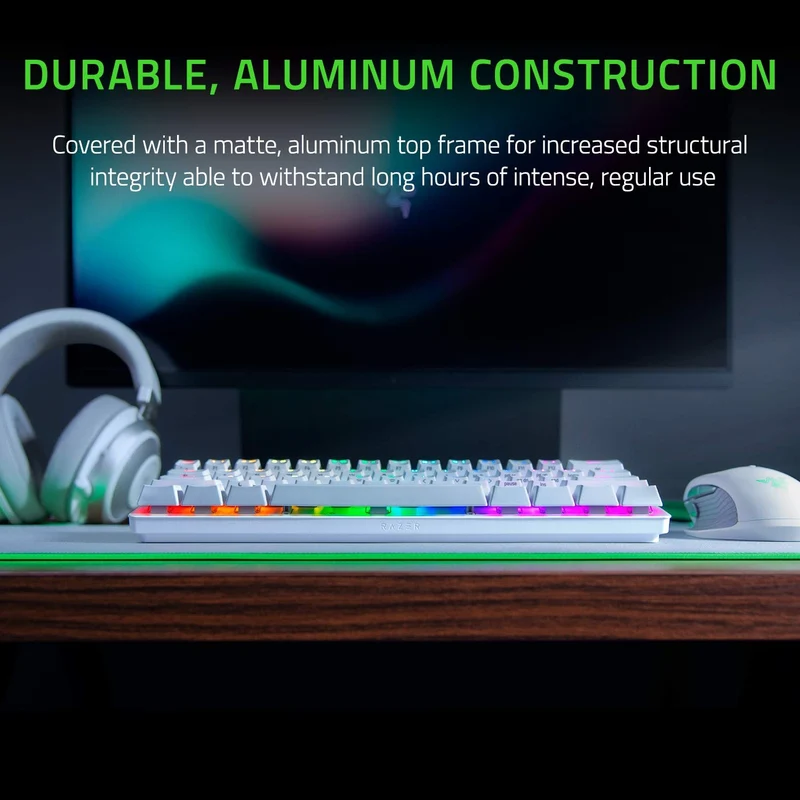 Razer Huntsman Mini 60% Gaming Keyboard: Clicky Optical Switches - Rapid Trigger Mode - Chroma RGB Lighting - PBT Keycaps - Onboard Memory - Snap Tap - White (Renewed)