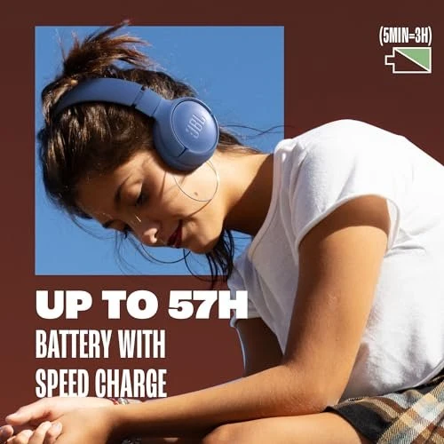 JBL Tune 520BT - Wireless On-Ear Headphones, Up to 57H battery life and speed charge, Lightweight, comfortable and foldable design, Hands-free calls with Voice Aware (Black) (Renewed)