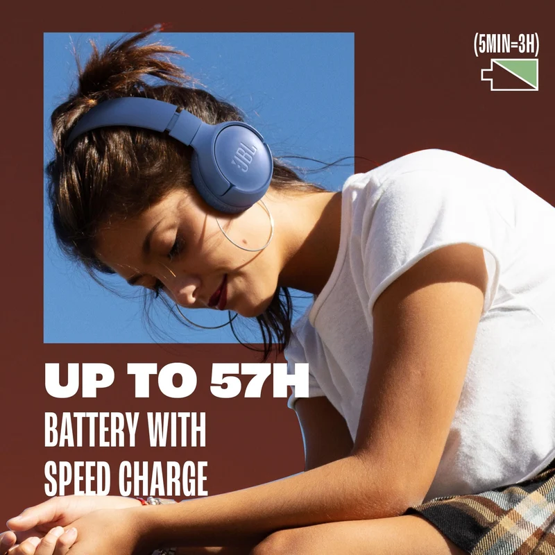 JBL Tune 520BT - Wireless On-Ear Headphones, Up to 57H battery life and speed charge, Lightweight, comfortable and foldable design, Hands-free calls with Voice Aware (Black) (Renewed)