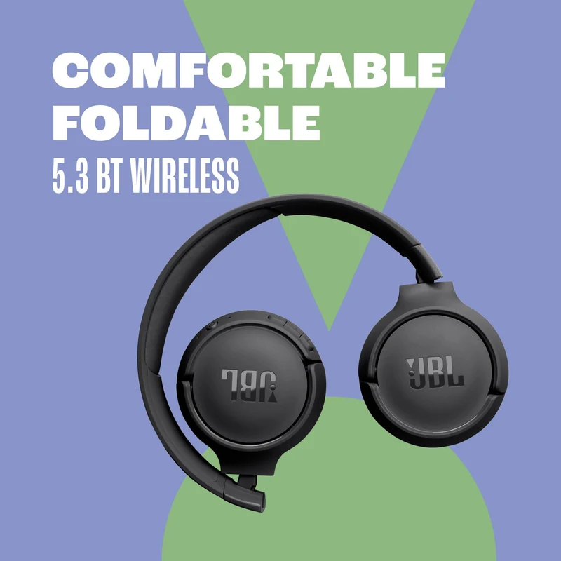 JBL Tune 520BT - Wireless On-Ear Headphones, Up to 57H battery life and speed charge, Lightweight, comfortable and foldable design, Hands-free calls with Voice Aware (Black) (Renewed)