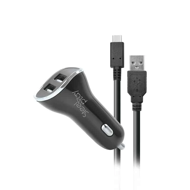 Chargeur Voiture Allume-Cigare - 2 Ports USB (Switch) + Cable de recharge 2M
