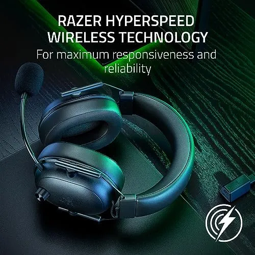 Razer BlackShark V2 HyperSpeed Wireless Gaming Headset: 280g Lightweight - THX Spatial Audio - Bendable Mic - 50mm Drivers - 2.4GHz, Bluetooth or USB - 70 Hr Battery w/USB Type C Charging - Black (Renewed)