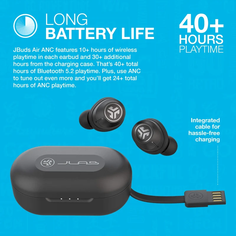 JLab JBuds Air ANC True Wireless Bluetooth Earbuds |Active Noise Canceling | Low Latency Movie Mode | Dual Connect | IP55 Sweat Resistance | Custom 3 EQ Sound Settings (Renewed)