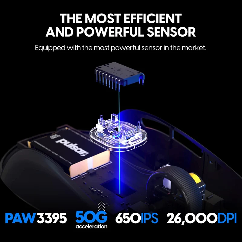 Pulsar Gaming Gears X2 Wireless Gaming Mouse, Ultra Lightweight, Symmetrical, 2.4 Ghz 1 ms, 26000 DPI, Optical Sensor PAW3395, TTC Gold Encoder