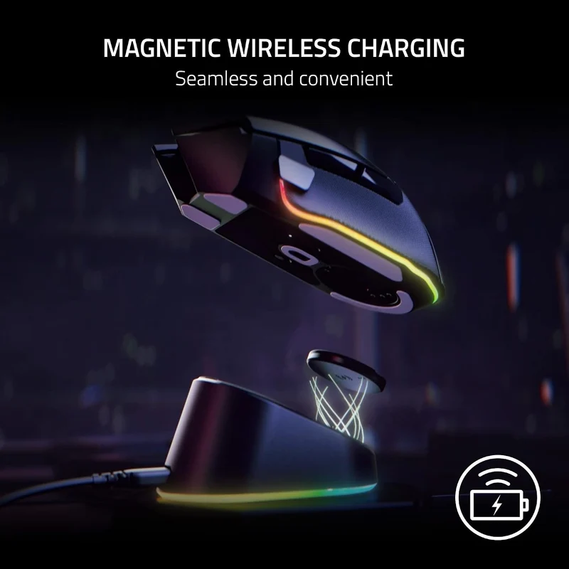 Razer Mouse Dock Pro with Wireless Charging Puck: Magnetic Wireless Charging - Integrated HyperPolling 8K Hz Transceiver - Anti-Slip Base - Chroma RGB Lighting - Classic Black