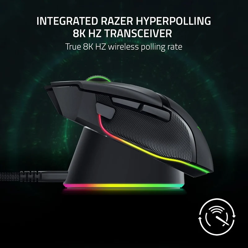 Razer Mouse Dock Pro with Wireless Charging Puck: Magnetic Wireless Charging - Integrated HyperPolling 8K Hz Transceiver - Anti-Slip Base - Chroma RGB Lighting - Classic Black