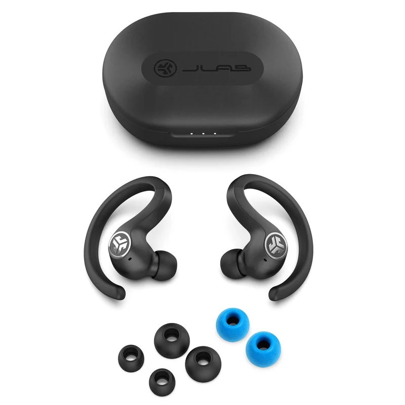 JLab Audio JBuds Air Sport True Wireless Bluetooth Earbuds + Charging Case - Black - IP66 Sweat Resistance - Class 1 Bluetooth 5 (Renewed)