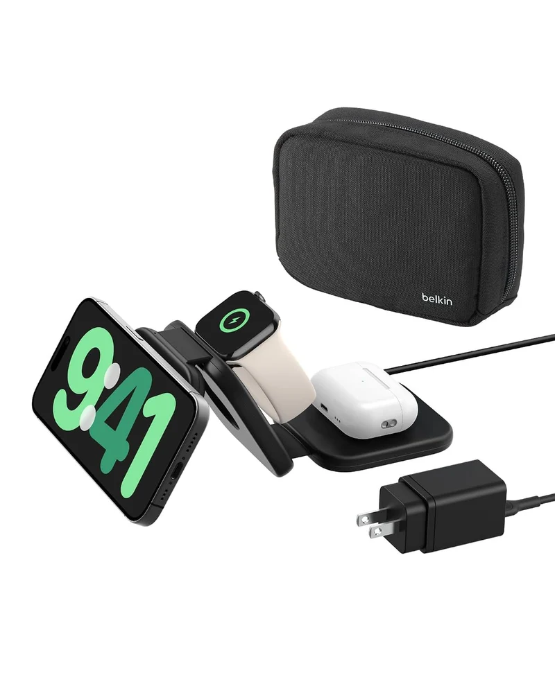 Belkin 2-in-1 Magnetic Charging Travel Pad 15W - MagSafe-Compatible Foldable Qi2-Certified Wireless Charging Station, iPhone Charger for iPhone 16 Series, Apple Watch 9, AirPods, and More