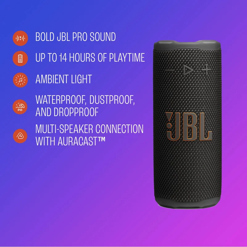 JBL Grip - Compact Bluetooth Speaker with Bold JBL Pro Sound and Ambient Light, up to 14 Hours of Playtime, Water, Dust and Drop-Proof (IP68), & Multi-Speaker Connection (Squad) (Renewed)