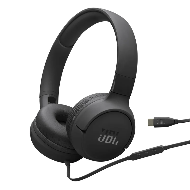 JBL Tune 520C - USB-C Wired on-Ear Headphones with Hi-Res Audio Support, JBL Pure Bass Sound, Comfort fit, USB-C connectivity, 3-Button Remote with Microphone and EQ presets Control (Black) (Renewed)