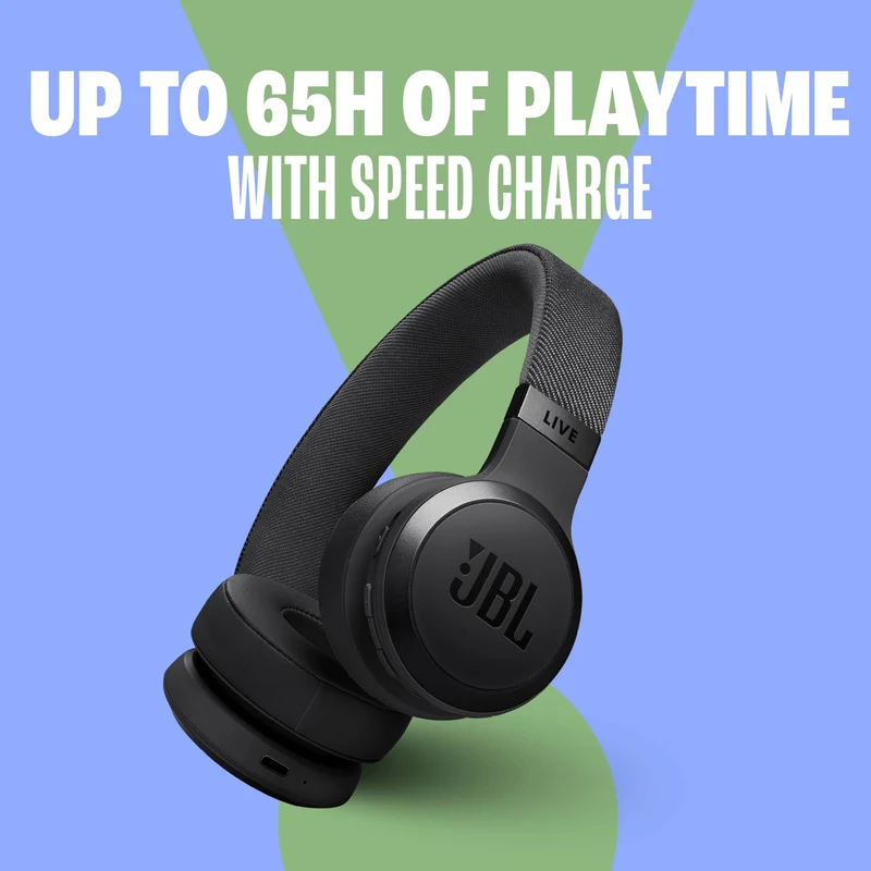 JBL Live 670NC - Wireless On-Ear Headphones with Adaptive Noise Cancelling with Smart Ambient, Up to 70H Battery Life with Speed Charge, Lightweight, Comfortable and Foldable Design (Black)