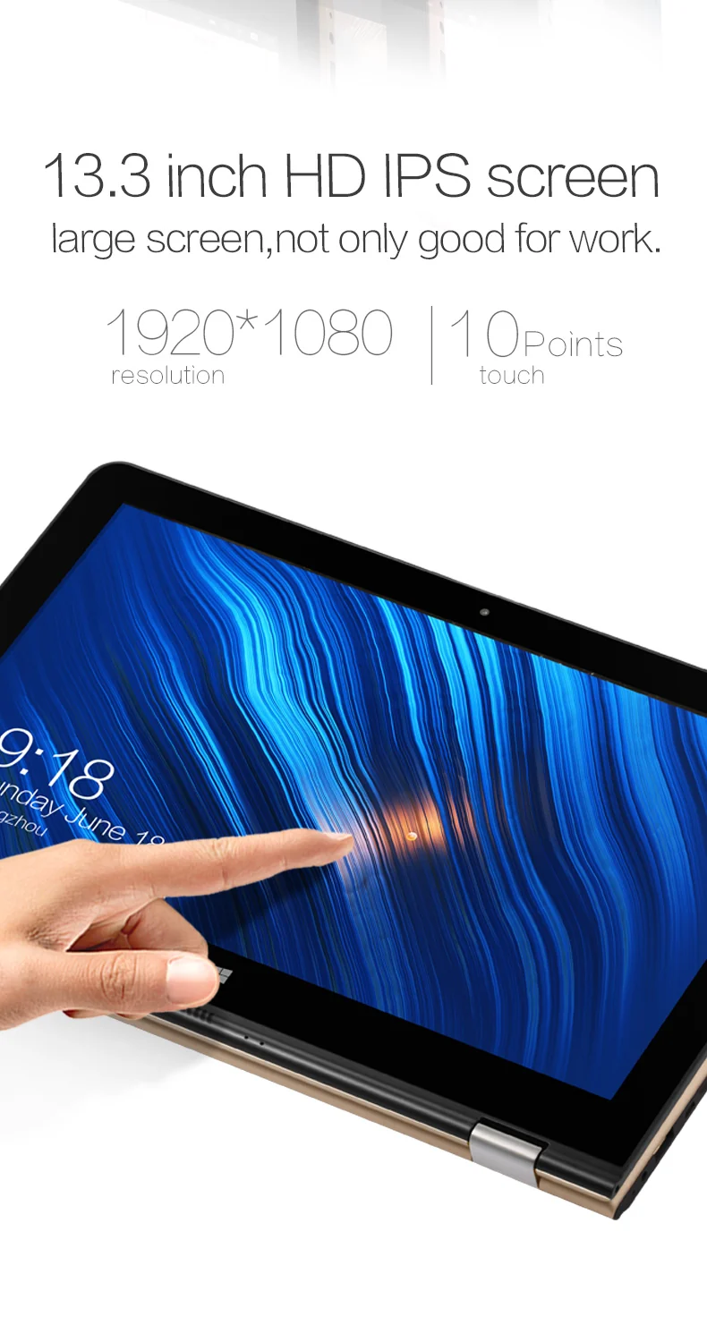 8G RAM 128G SSD 13.3" V3pro Apollo Lake N3450 Tablet PC with IPS Touchscreen Fingerprint Recognition Laptop Plus Bluetooth
