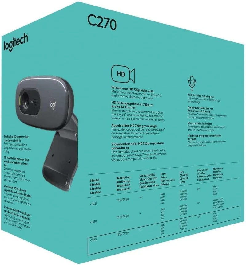 Logitech C270 Hd Webcam, 1280 Pixels X 720 Pixels, 1 Mpixel, Black