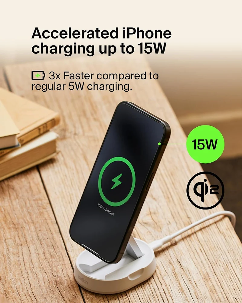Belkin Convertible Magnetic Charging Stand 15W - MagSafe-Compatible Qi2-Certified Wireless Charging Station, iPhone Charger for Apple iPhone 16 Series, Airpods Pro, & More