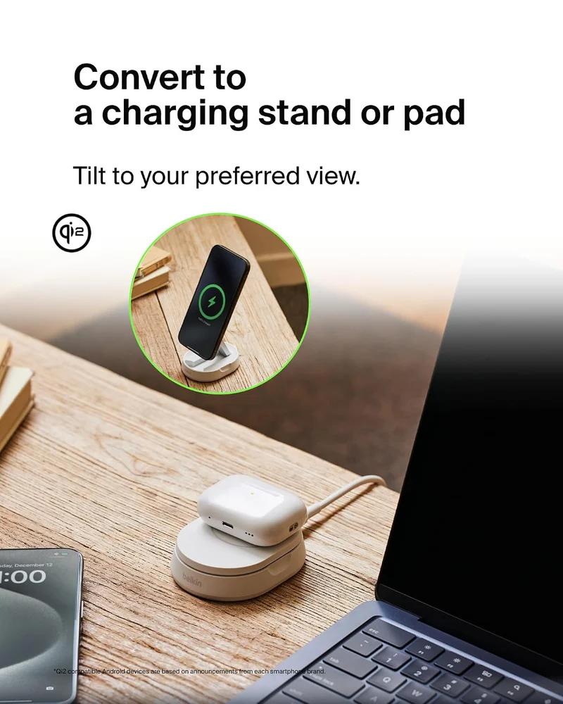 Belkin Convertible Magnetic Charging Stand 15W - MagSafe-Compatible Qi2-Certified Wireless Charging Station, iPhone Charger for Apple iPhone 16 Series, Airpods Pro, & More