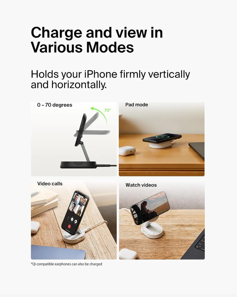 Belkin Convertible Magnetic Charging Stand 15W - MagSafe-Compatible Qi2-Certified Wireless Charging Station, iPhone Charger for Apple iPhone 16 Series, Airpods Pro, & More