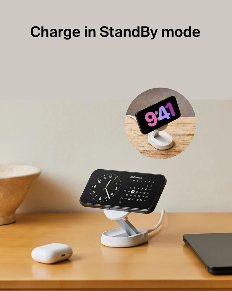 Belkin Convertible Magnetic Charging Stand 15W - MagSafe-Compatible Qi2-Certified Wireless Charging Station, iPhone Charger for Apple iPhone 16 Series, Airpods Pro, & More